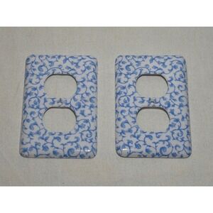 InterDesign Blue White Floral Vine Duplex Outlet Cover Wall Plate Set of 2